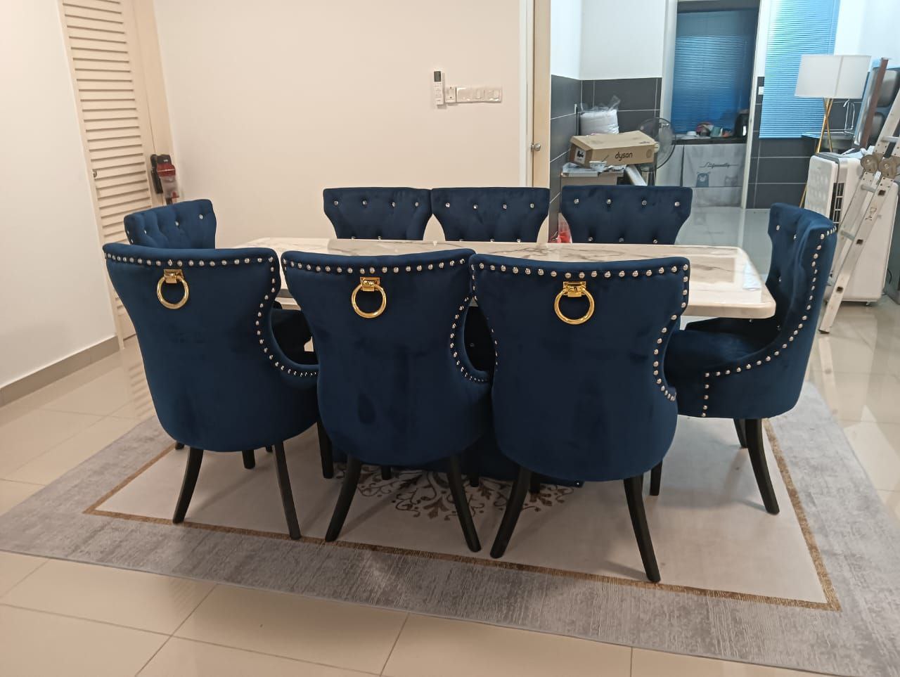 Butterfly marble dining set customer room photo