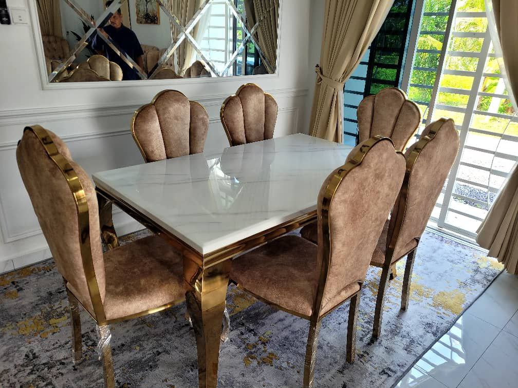 Mermaid Marble Dining Set angled room view