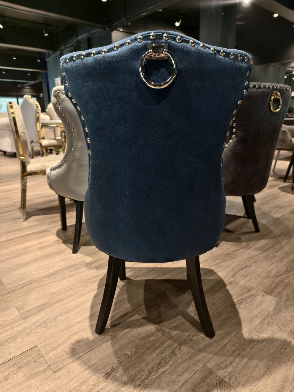 Helena dining chair back view with ring pull detail