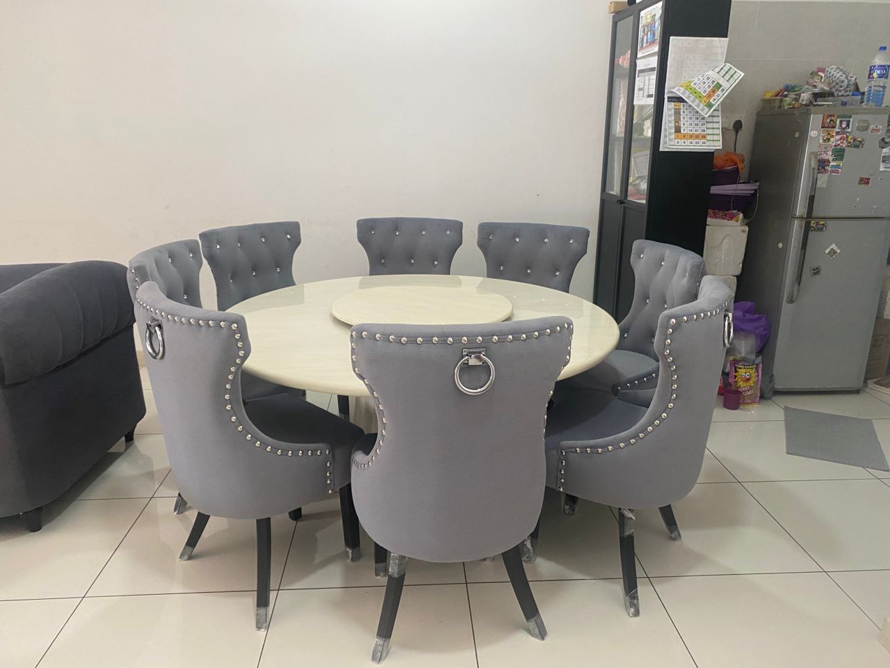 Butterfly Round Marble Dining Set home setting image