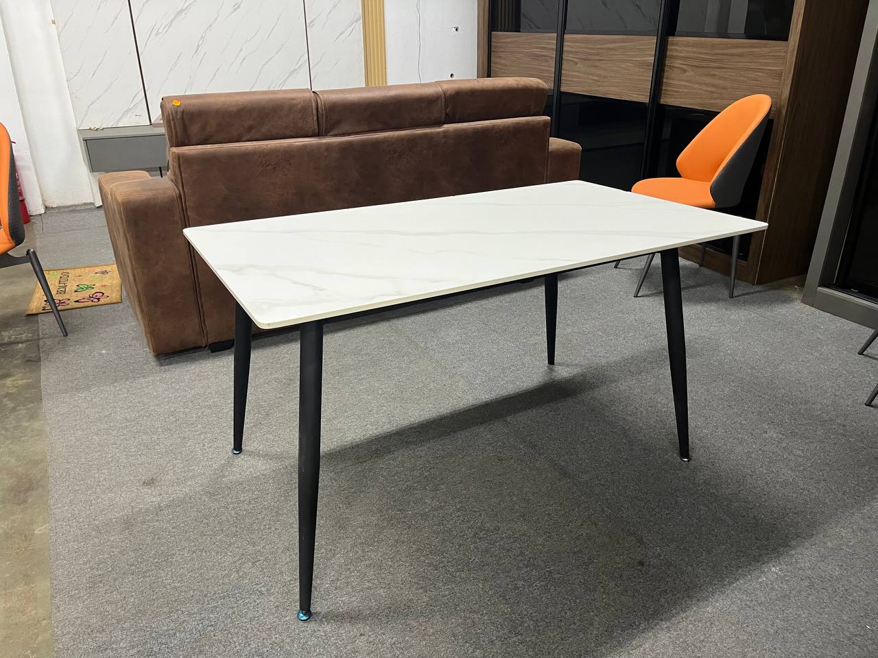 Ceramic Dining Table with Metal Legs living room view