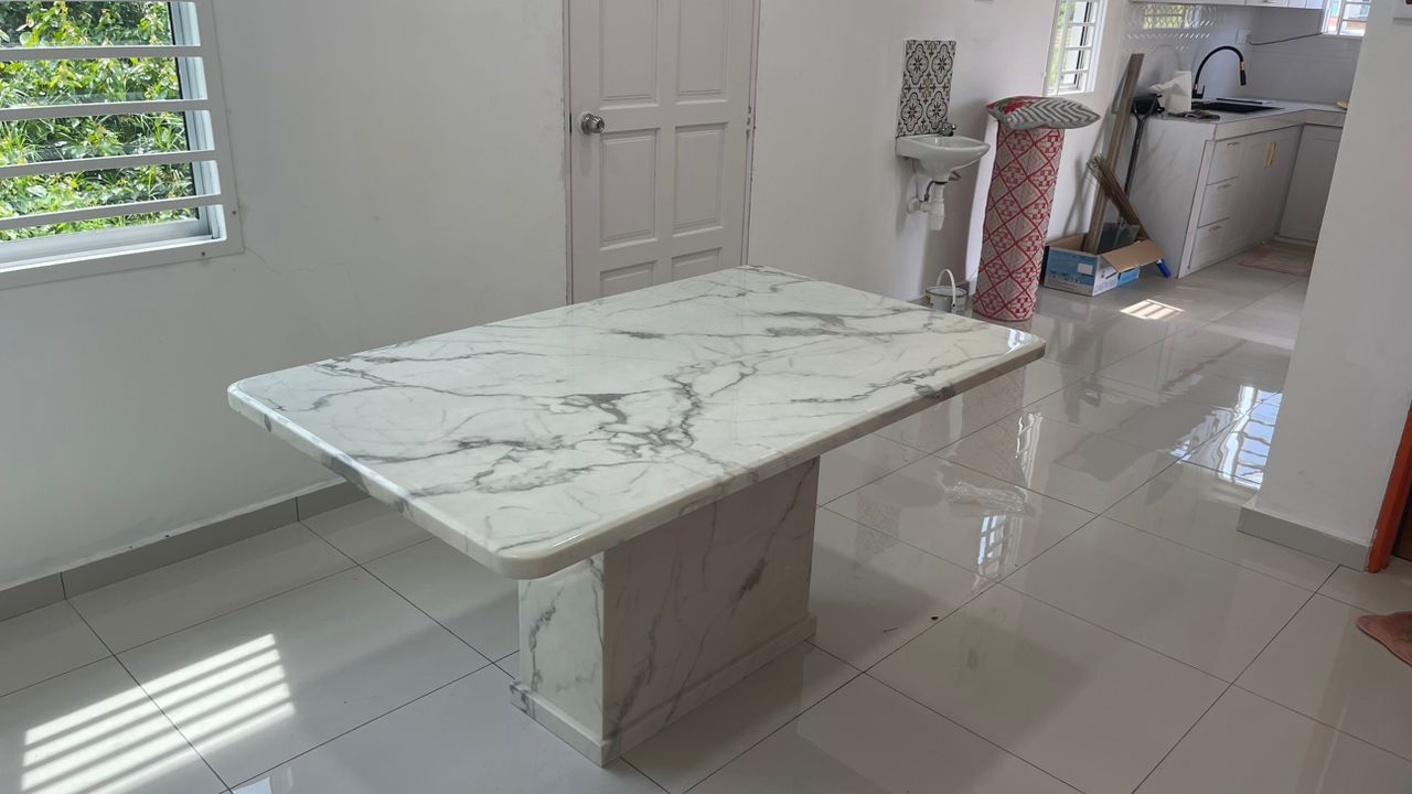 CT01 Full Marble Dining Table angled room view