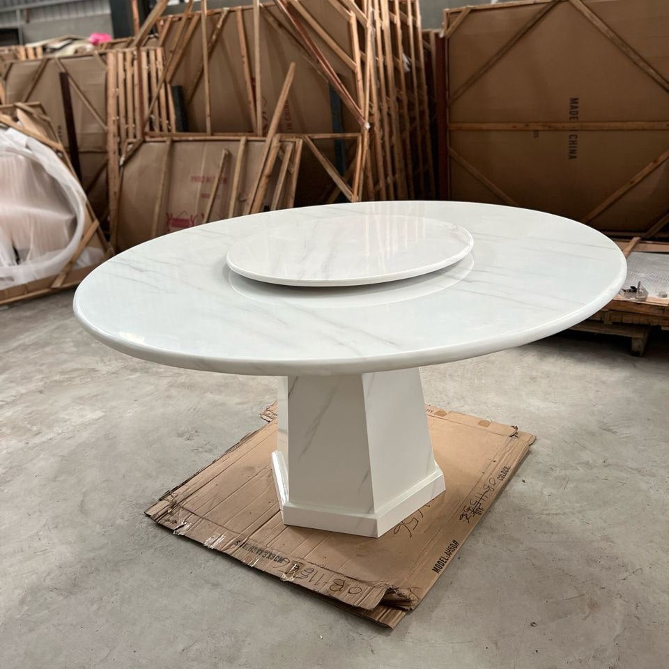 Round Marble Table with Hexagon Legs home setting image