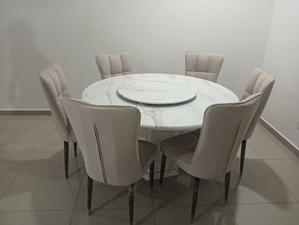 Round Marble Table with Hexagon Legs gallery photo