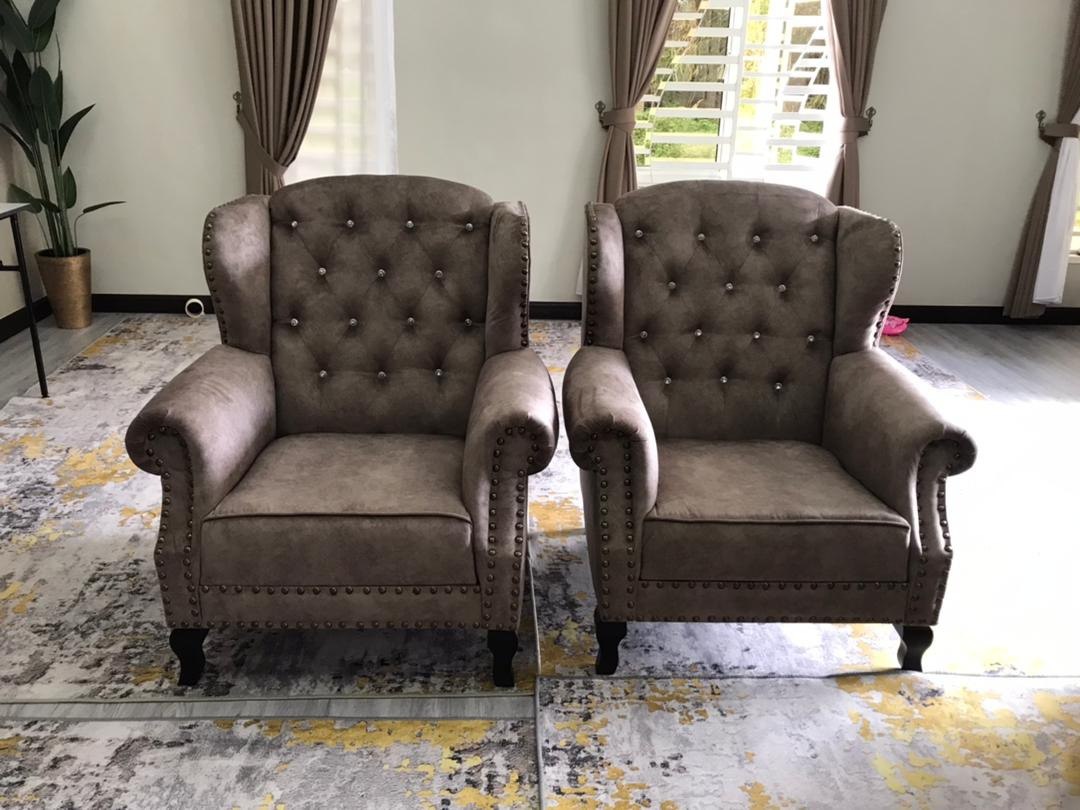 Chedana Chesterfield Wing Chair angled room view